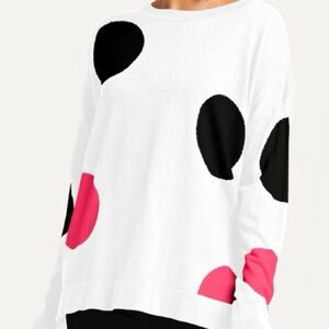 PLANET BY LAUREN G. SEEING SPOTS COTTON SWEATER WITH POLKA DOTS OSFA